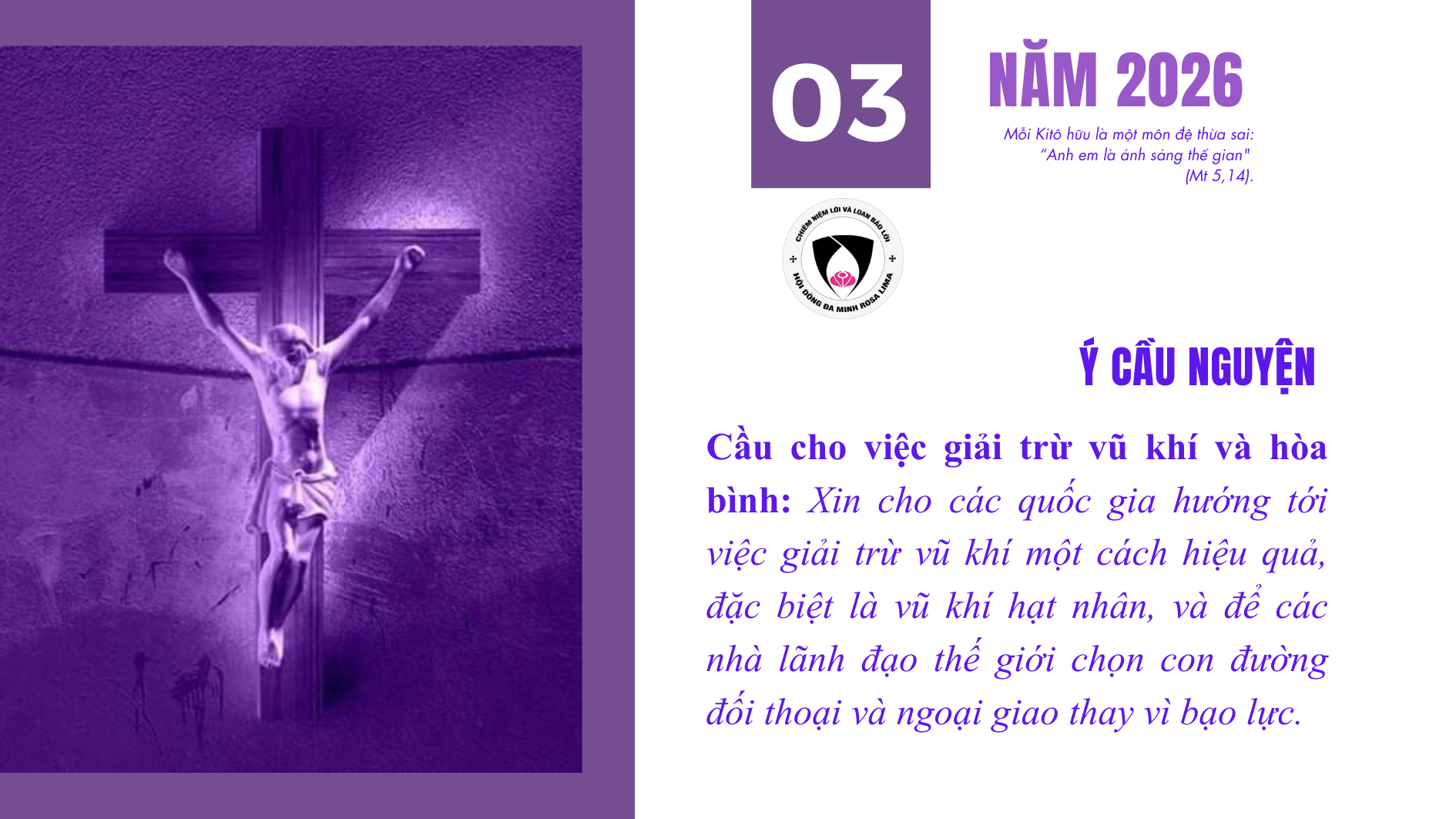 Lịch phụng vụ tháng 3/2026